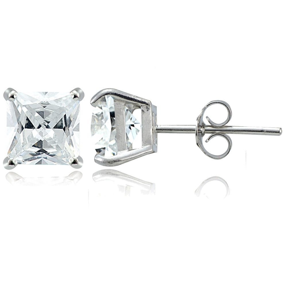 Sterling Silver 2.5ct Cubic Zirconia 6mm Square Stud Earrings
