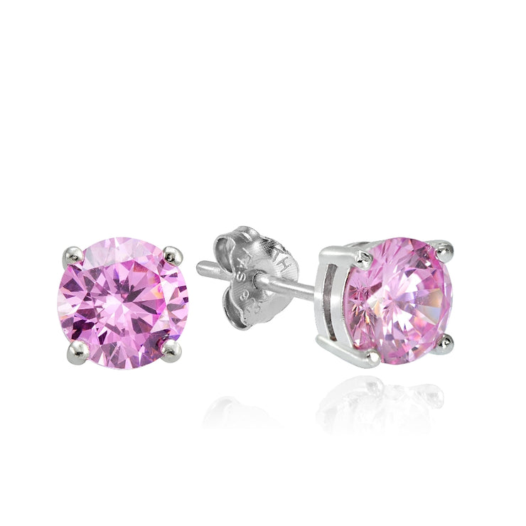Sterling Silver 2ct Light Pink Cubic Zirconia 6.5mm Round Stud Earrings
