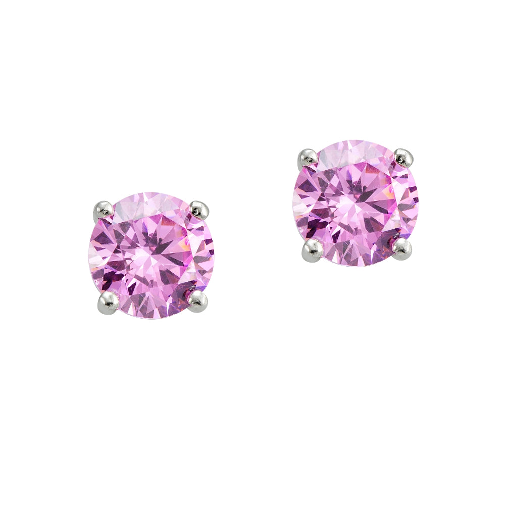 Sterling Silver 2ct Light Pink Cubic Zirconia 6.5mm Round Stud Earrings-2