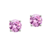 Sterling Silver 2ct Light Pink Cubic Zirconia 6.5mm Round Stud Earrings