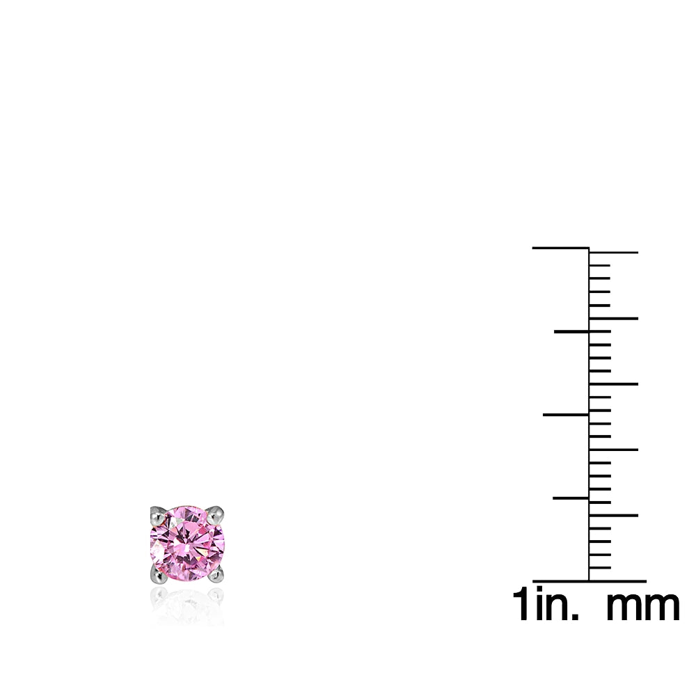 Sterling Silver 2ct Light Pink Cubic Zirconia 6.5mm Round Stud Earrings-3