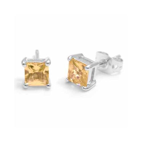 Sterling Silver Champagne CZ Square Stud Earrings