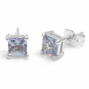 Sterling Silver Square Lavender Cubic Zirconia Stud Earrings