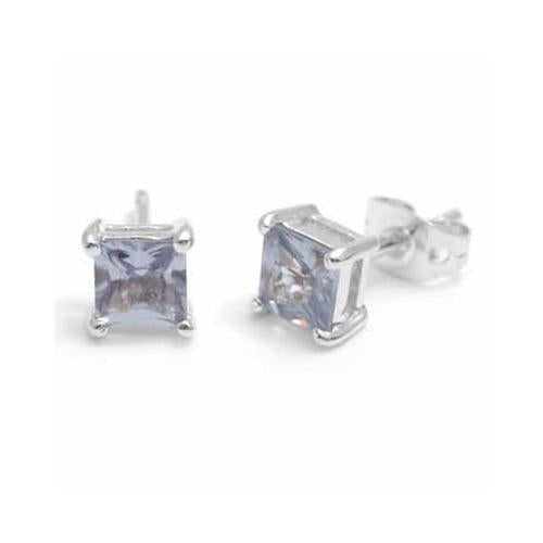 Sterling Silver Square Lavender Cubic Zirconia Stud Earrings-2