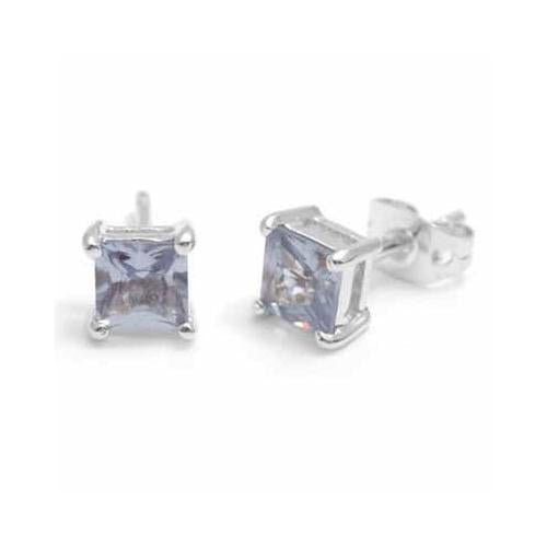 Sterling Silver Square Lavender Cubic Zirconia Stud Earrings