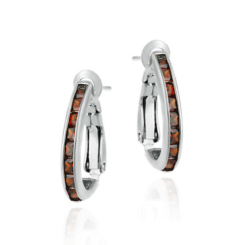 Sterling Silver Orange CZ Half Hoop Earrings