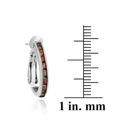 Sterling Silver Orange CZ Half Hoop Earrings-3