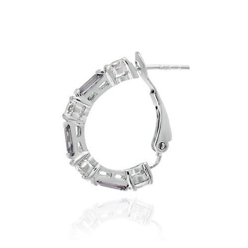 Sterling Silver Amethyst & White CZ Hoop Earrings-2