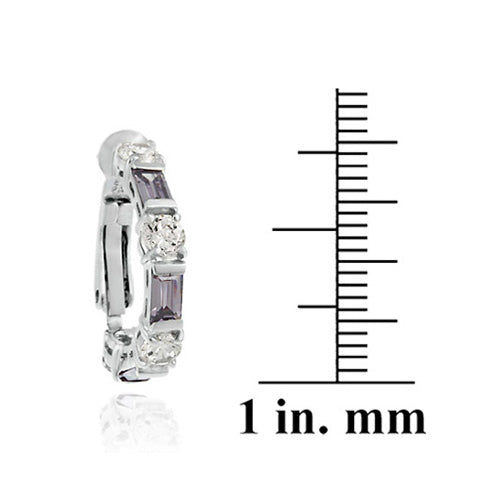 Sterling Silver Amethyst & White CZ Hoop Earrings-3