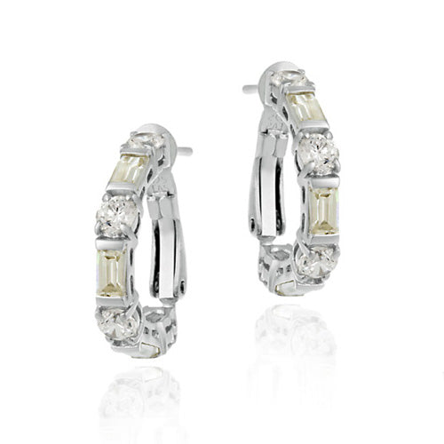 Sterling Silver Yellow & White CZ Hoop Earrings