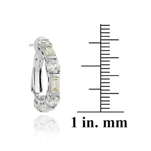 Sterling Silver Yellow & White CZ Hoop Earrings-3