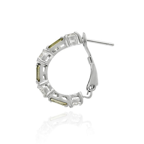 Sterling Silver Olive Green & Clear CZ Patterrn Earrings-2