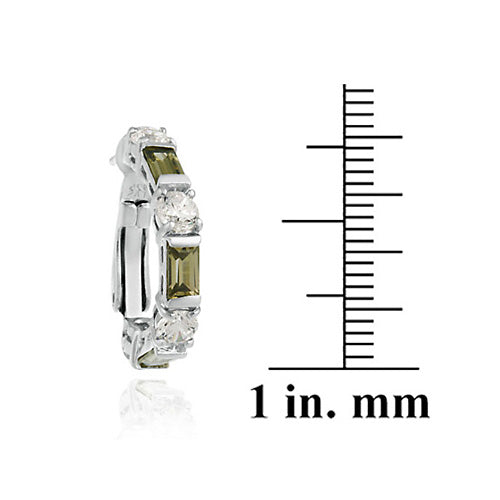 Sterling Silver Olive Green & Clear CZ Patterrn Earrings-3