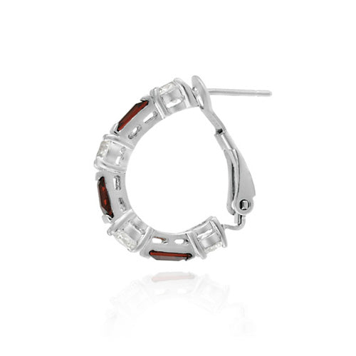 Sterling Silver Red & White CZ Hoop Earrings-2
