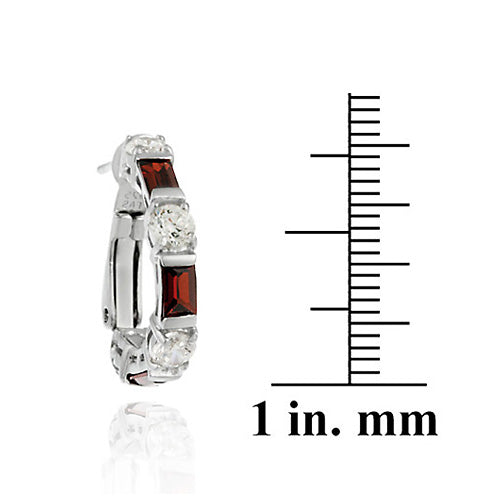 Sterling Silver Red & White CZ Hoop Earrings-3