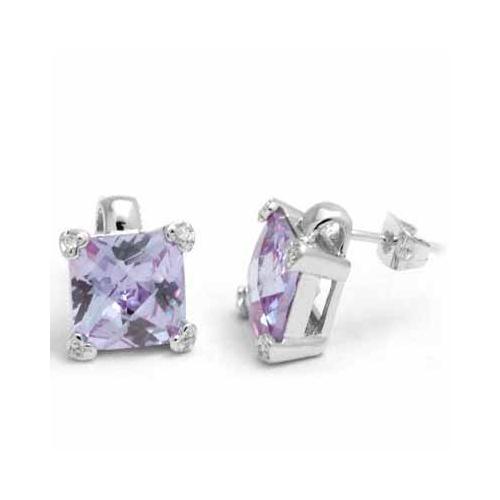 Sterling Silver Lavender CZ Square Stud Earrings, 10mm