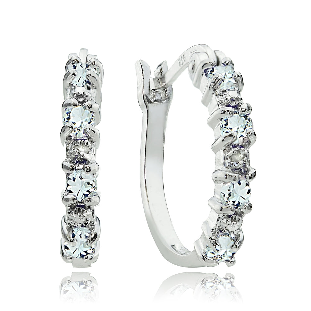 Sterling Silver Aquamarine & Diamond Accent Hoop Earrings
