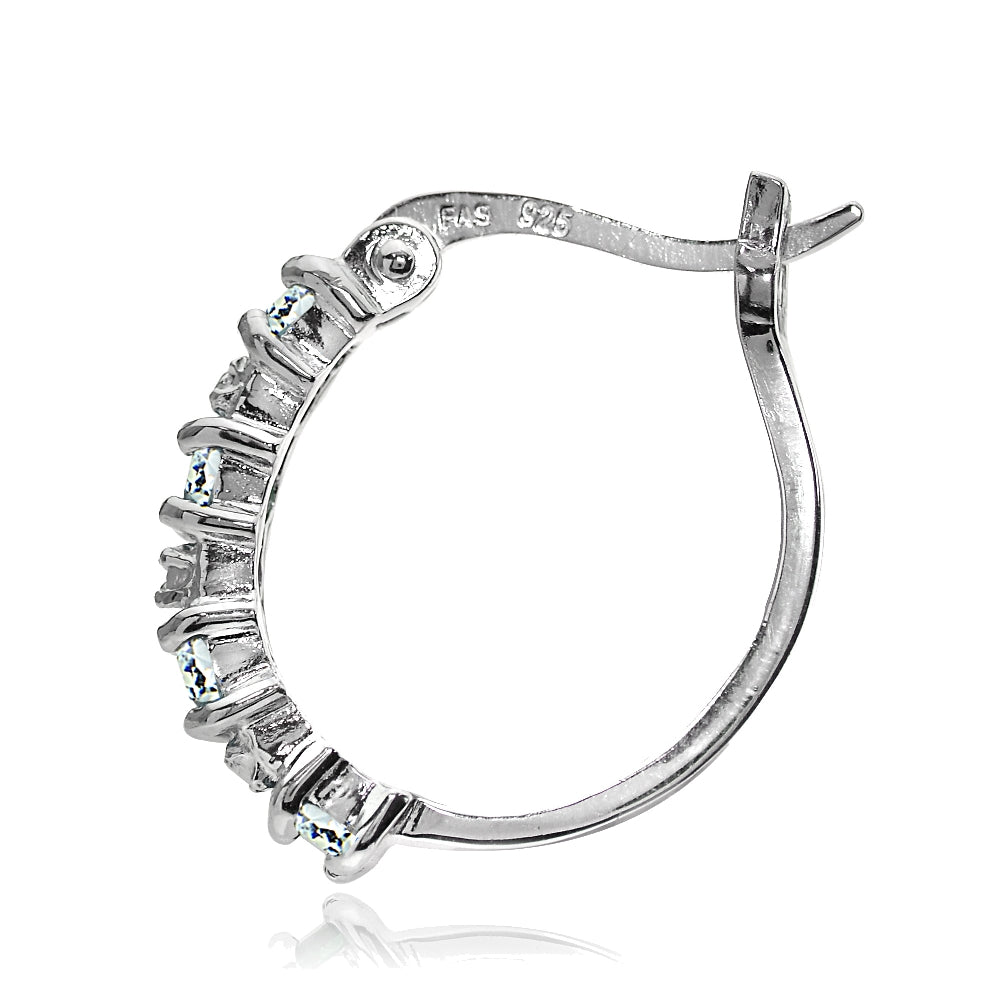 Sterling Silver Aquamarine & Diamond Accent Hoop Earrings-2