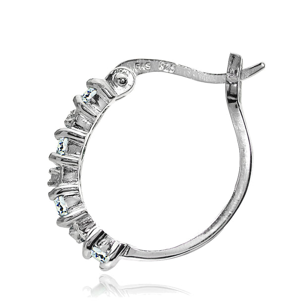 Sterling Silver Aquamarine & Diamond Accent Hoop Earrings