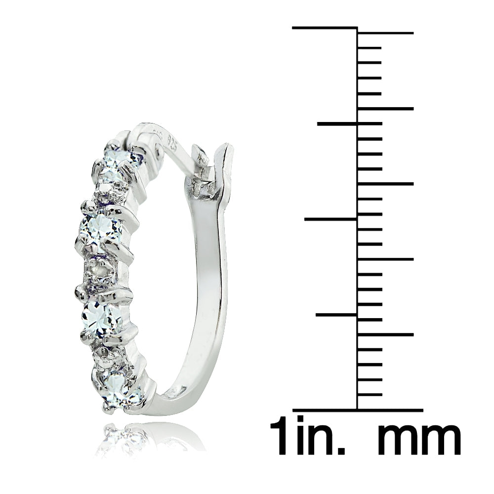 Sterling Silver Aquamarine & Diamond Accent Hoop Earrings-3