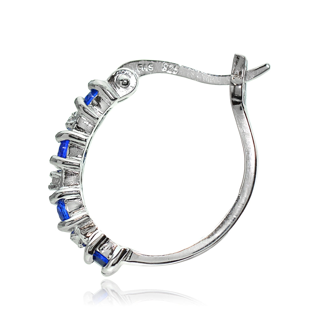 Sterling Silver Created Blue Sapphire & Diamond Accent Hoop Earrings-2