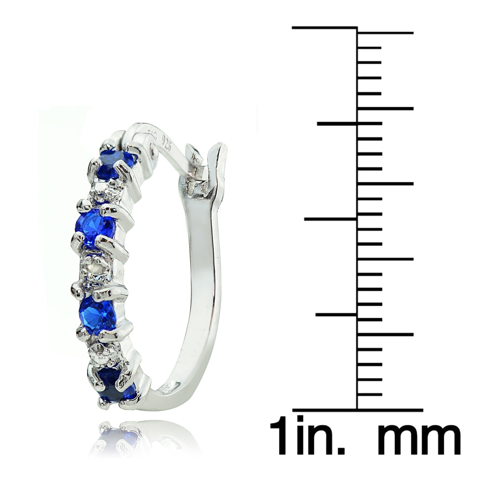 Sterling Silver Created Blue Sapphire & Diamond Accent Hoop Earrings-3