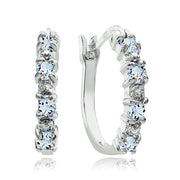 Sterling Silver Blue Topaz & Diamond Accent Hoop Earrings