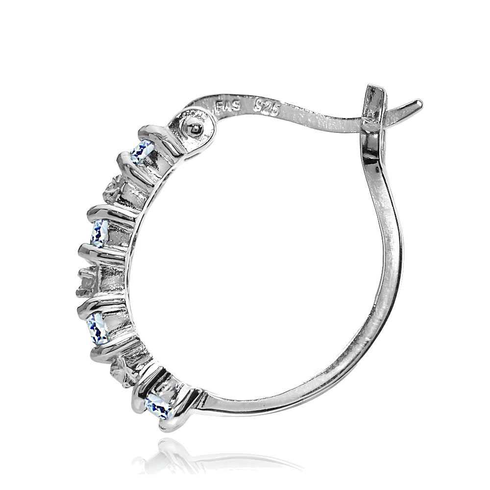 Sterling Silver Blue Topaz & Diamond Accent Hoop Earrings-2
