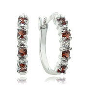 Sterling Silver Garnet and Diamond Accent Hoop Earrings