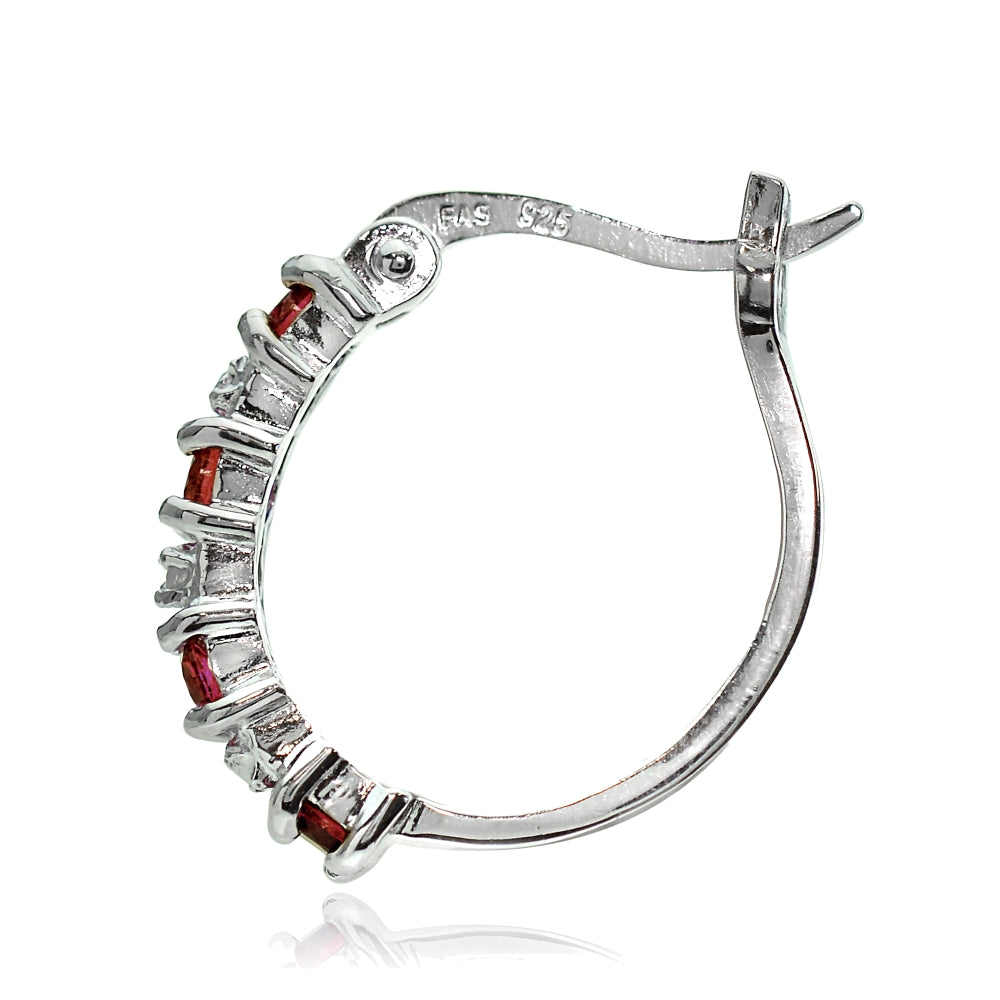 Sterling Silver Garnet and Diamond Accent Hoop Earrings-2