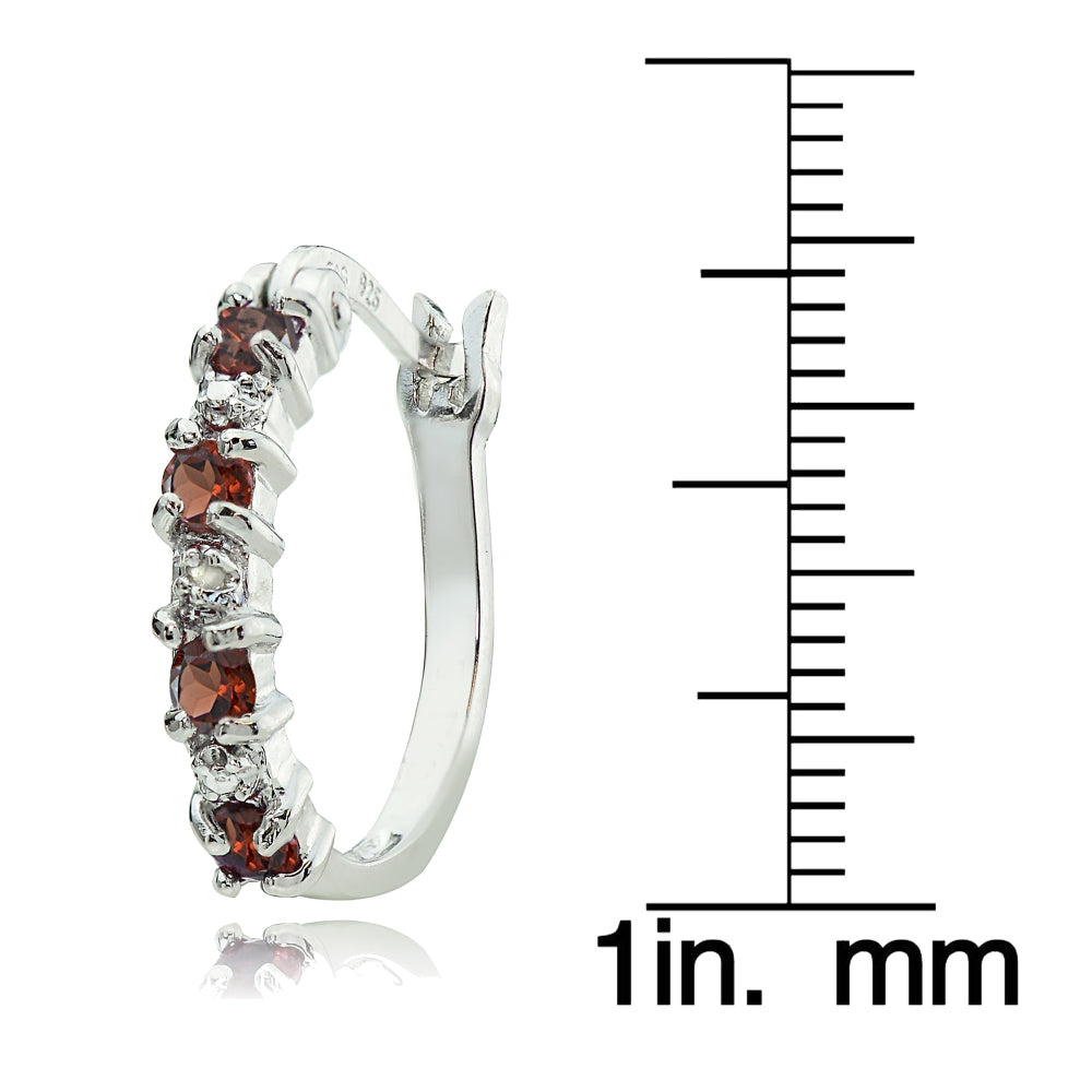 Sterling Silver Garnet and Diamond Accent Hoop Earrings-3