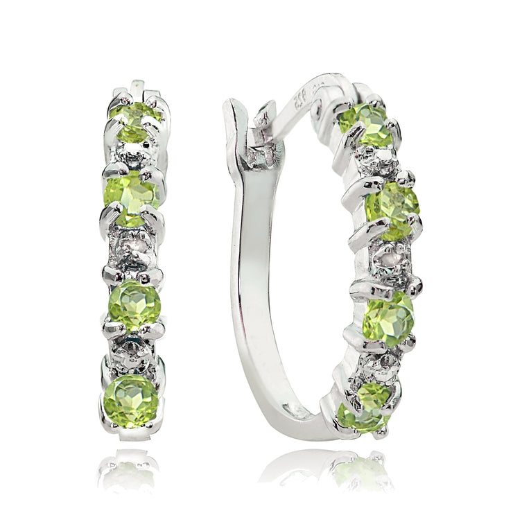 Sterling Silver Peridot and Diamond Accent Hoop Earrings
