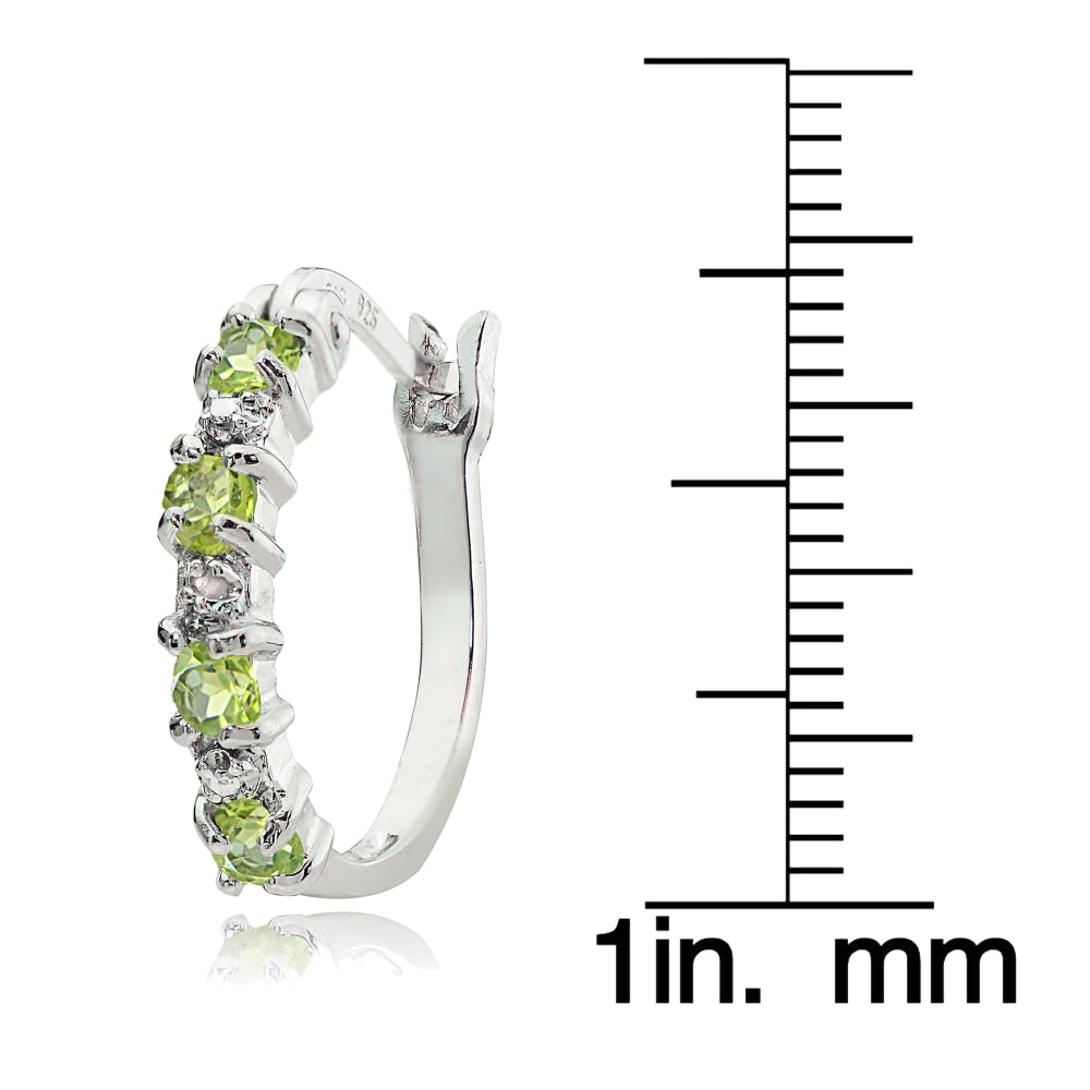 Sterling Silver Peridot and Diamond Accent Hoop Earrings-3