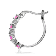 Sterling Silver Created Pink Opal and Diamond Accent Hoop Earrings
