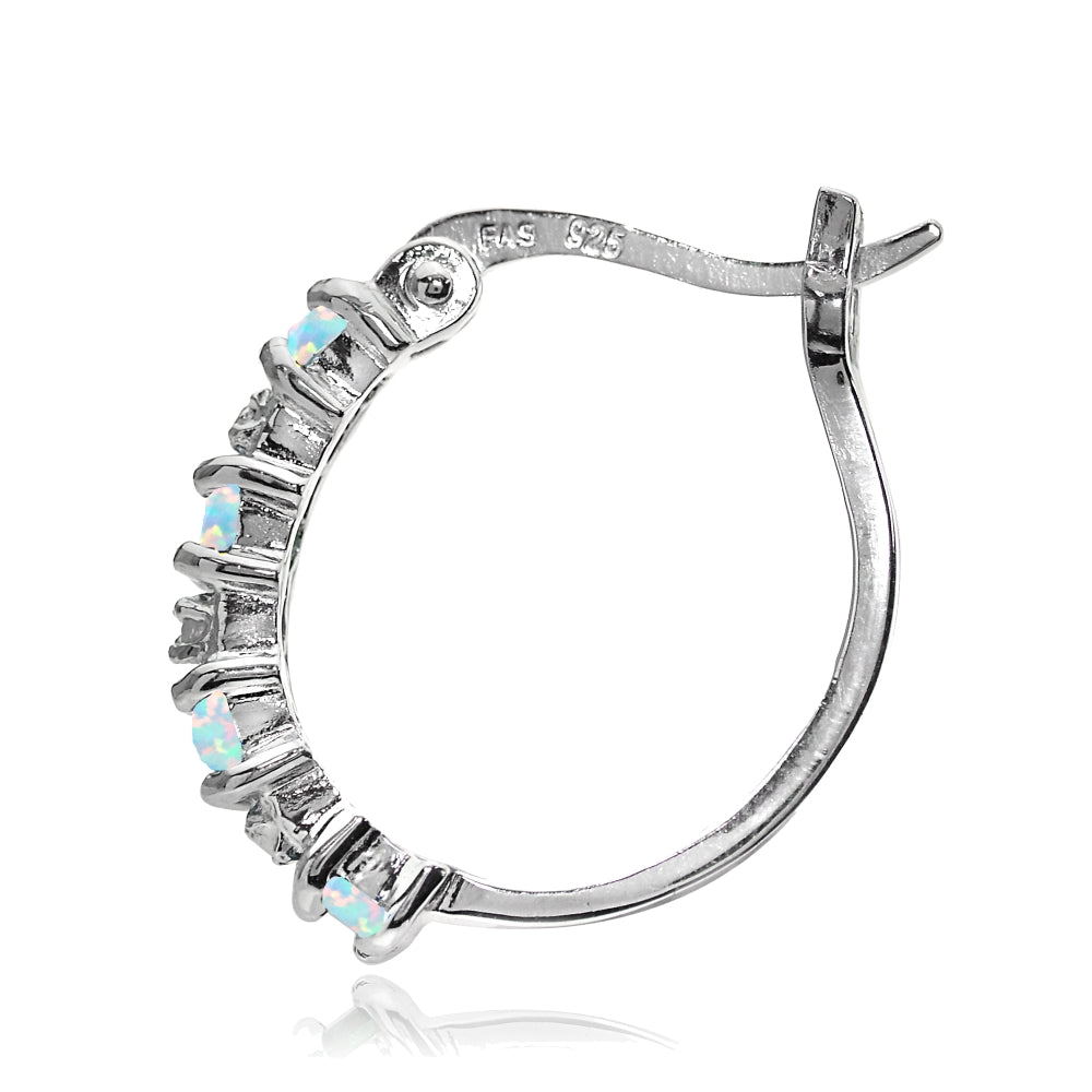 Sterling Silver Created Opal and Diamond Accent Hoop Earrings-2