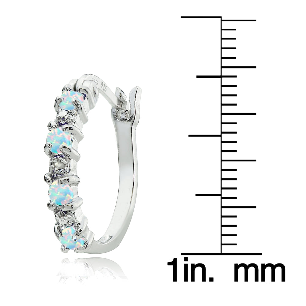 Sterling Silver Created Opal and Diamond Accent Hoop Earrings-3