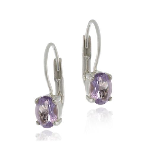 Sterling Silver Amethyst Oval Lever-Back Earrings