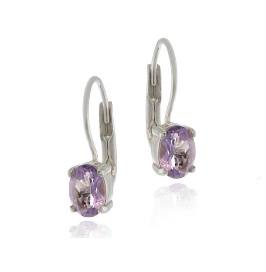 Sterling Silver Amethyst Oval Lever-Back Earrings-2