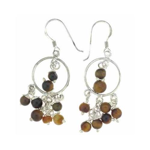 Sterling Silver Tiger Eye Beads Chandelier Earrings