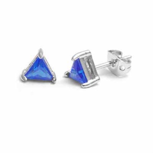 Sterling Silver Tanzanite CZ Triangle Studs Earrings