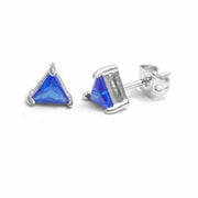 Sterling Silver Tanzanite CZ Triangle Studs Earrings