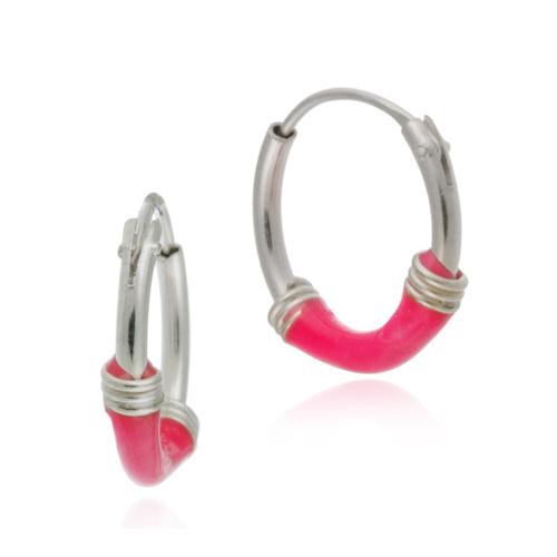 Sterling Silver Pink Enamel Small Hoop Earrings