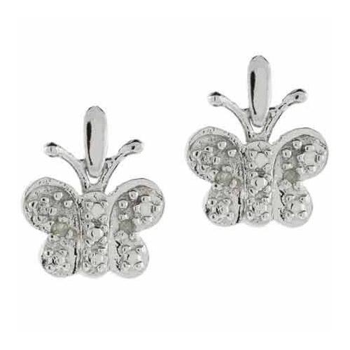 Sterling Silver Diamond Accent Butterfly Earrings