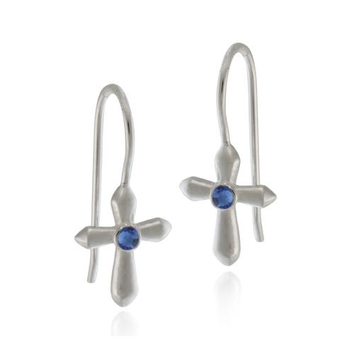 Sterling Silver Tanzanite CZ Cross Drop Earrings