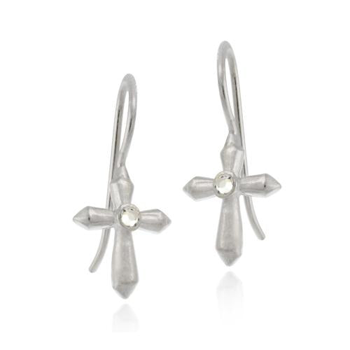 Sterling Silver CZ Cross Drop Earrings