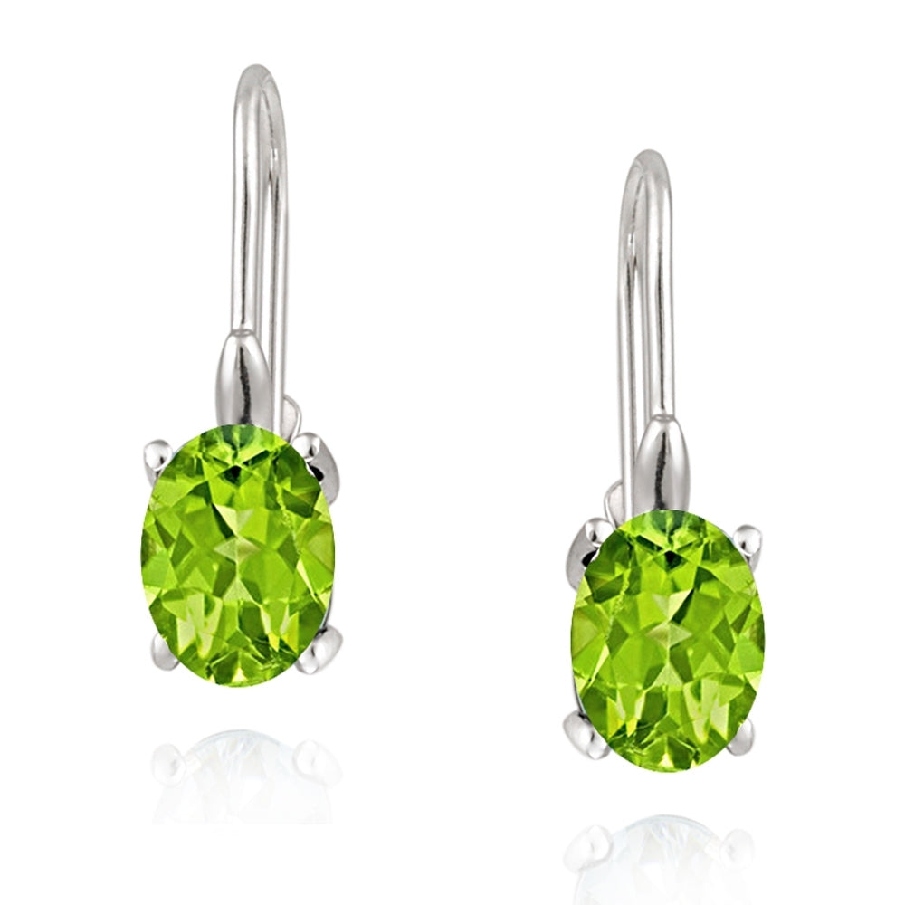 Silver Genuine Peridot Stone Oval Prong Set LeverBack Lever Back Earrings