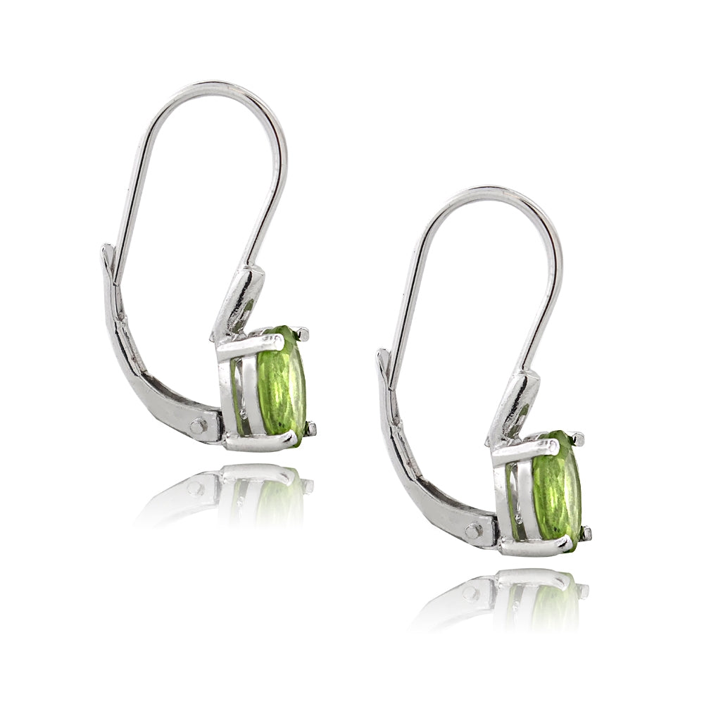 Silver Genuine Peridot Stone Oval Prong Set LeverBack Lever Back Earrings-2