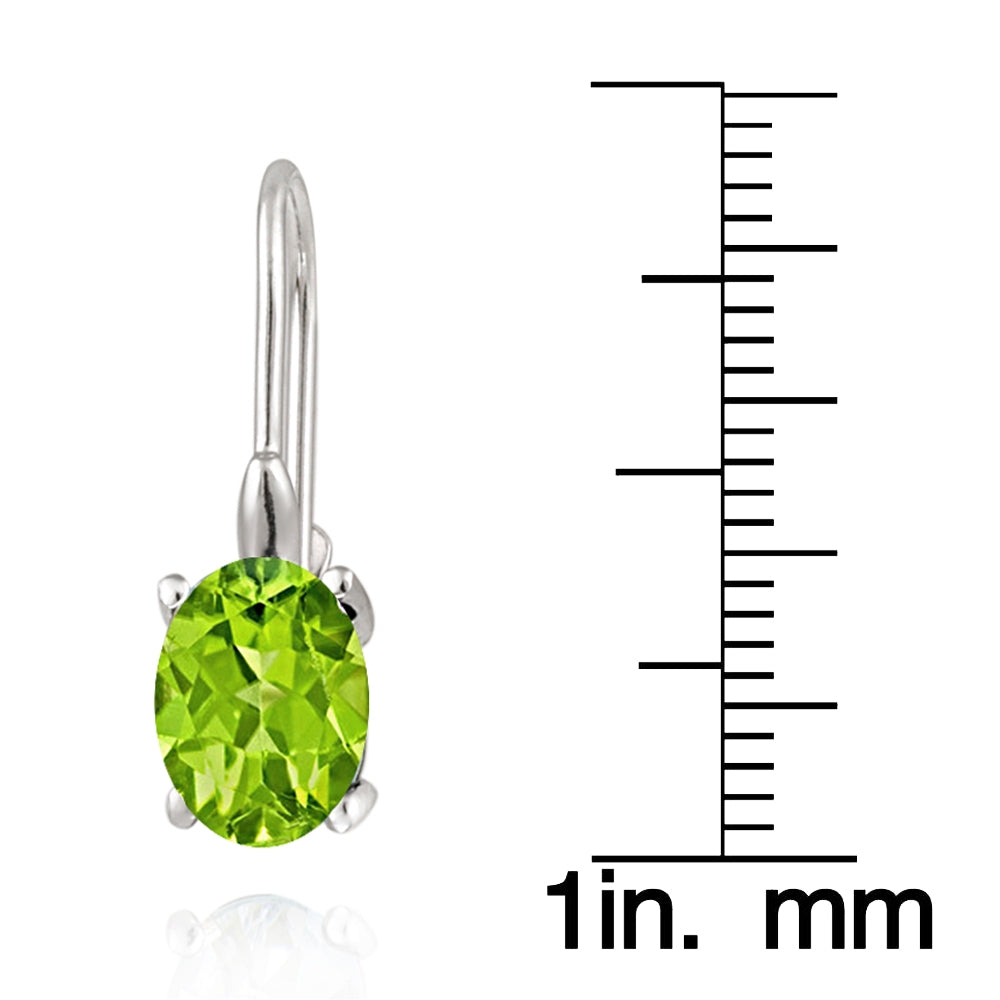 Silver Genuine Peridot Stone Oval Prong Set LeverBack Lever Back Earrings-3