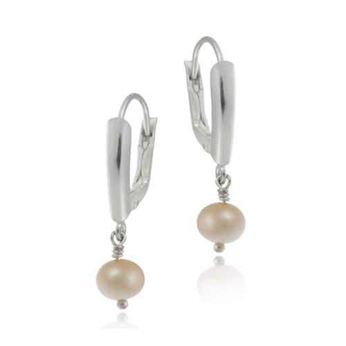 Sterling Silver Created Pink Pearl Leverback Dangle Earrings