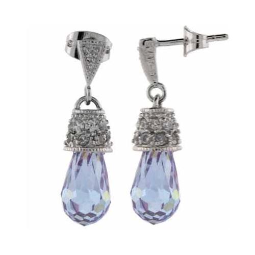 Sterling Silver Lavender & White CZ Raindrop Earrings